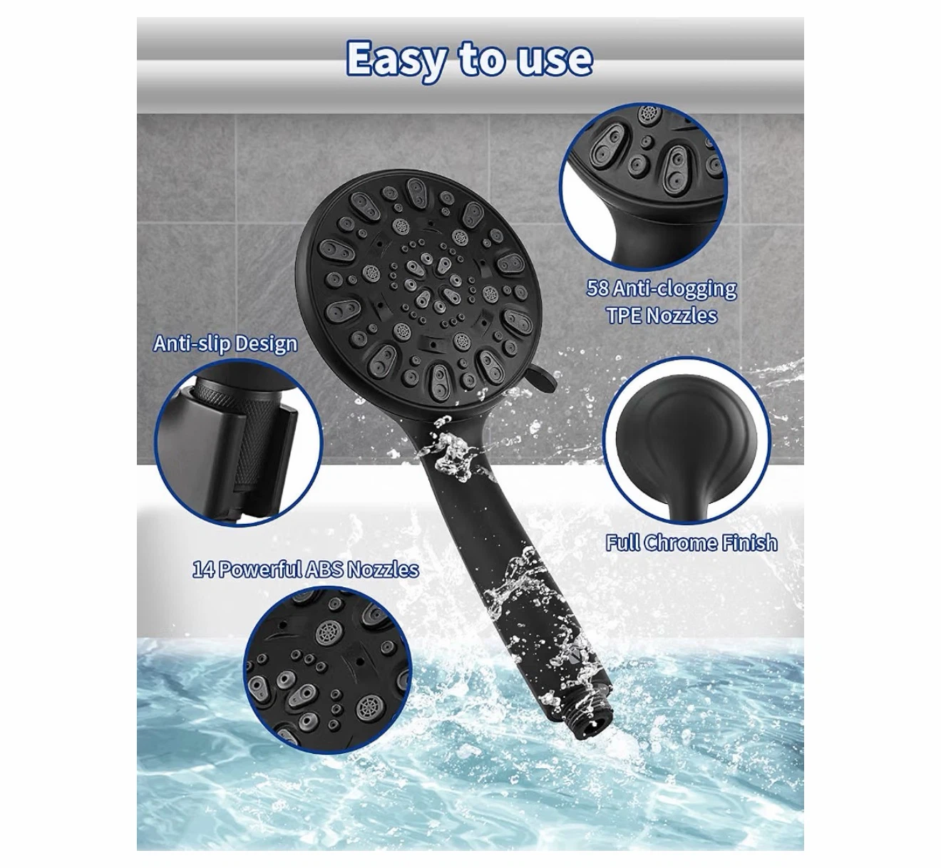 Black Handheld Shower Head with 7 Spray Settings - photo 4