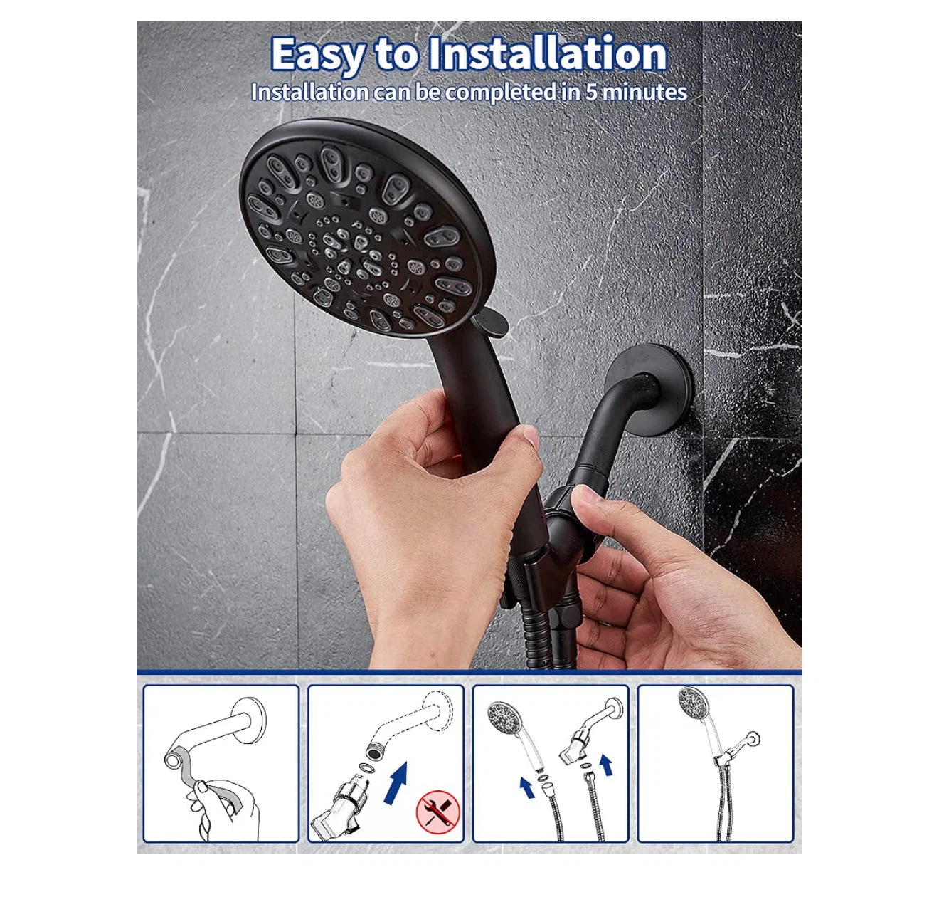 Black Handheld Shower Head with 7 Spray Settings - photo 5