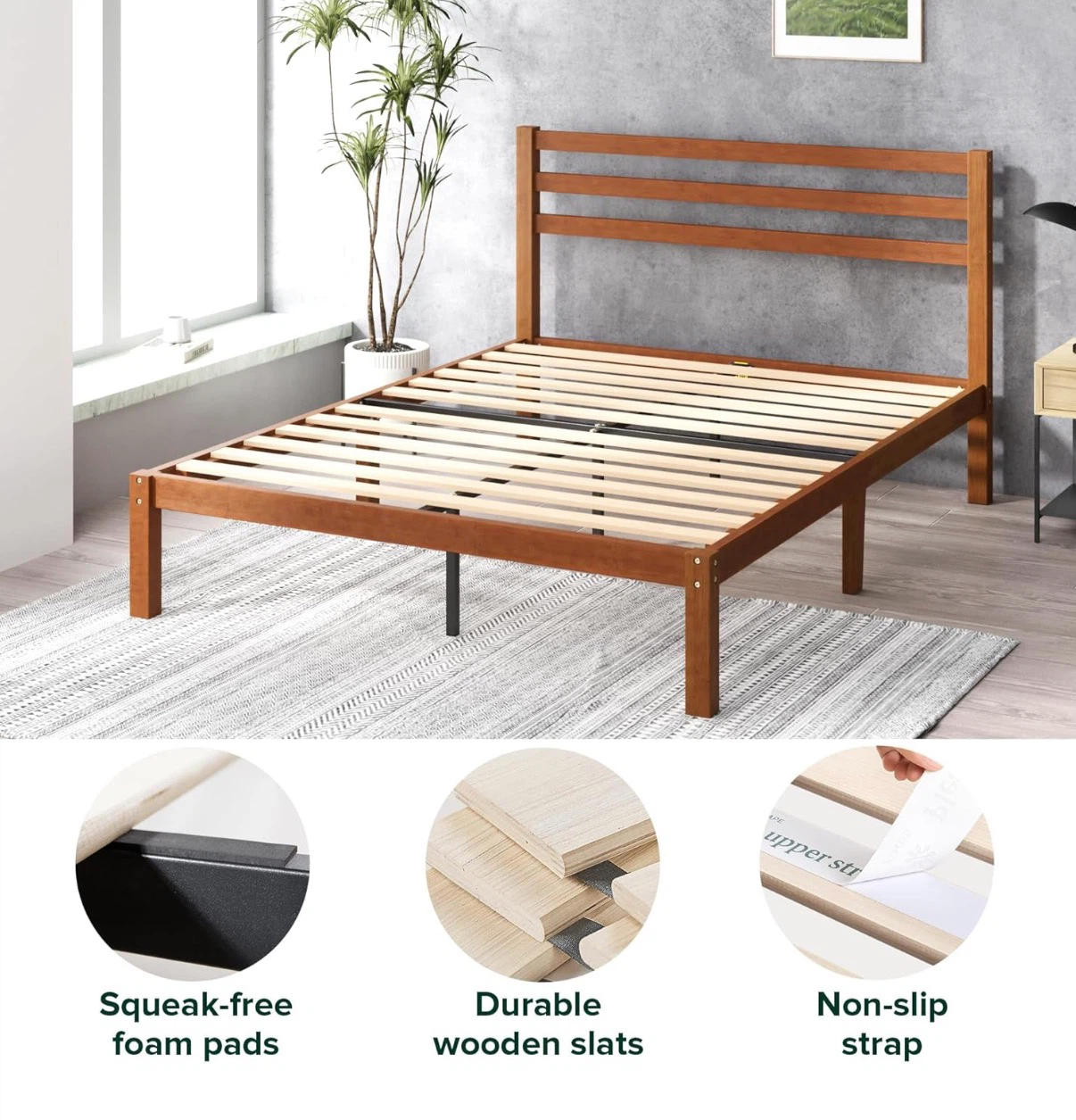Zinus Wooden Bed Frame with IKEA Extra Firm Mattress