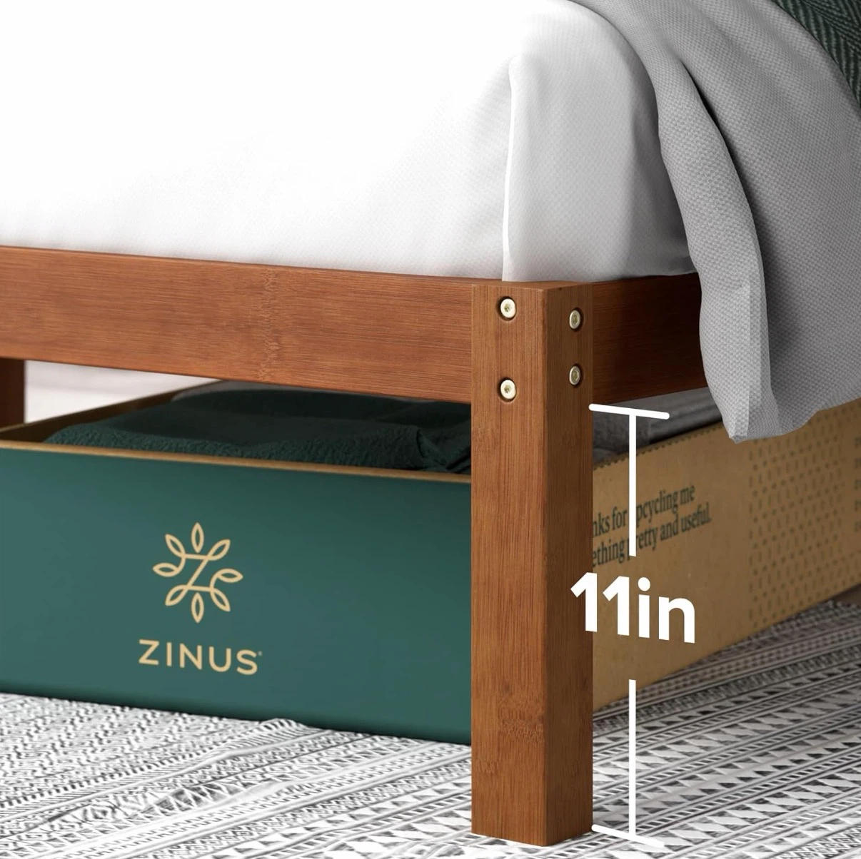 Zinus Wooden Bed Frame with IKEA Extra Firm Mattress - photo 2