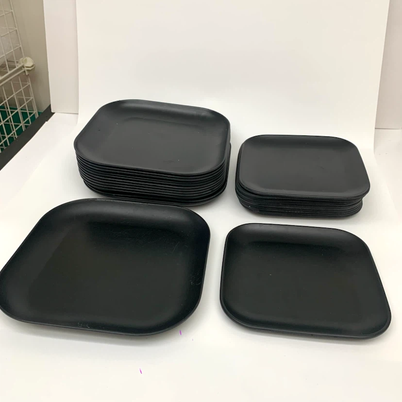24 Reusable Plastic Plates Black Kitchen Plate Set Mela-Ware