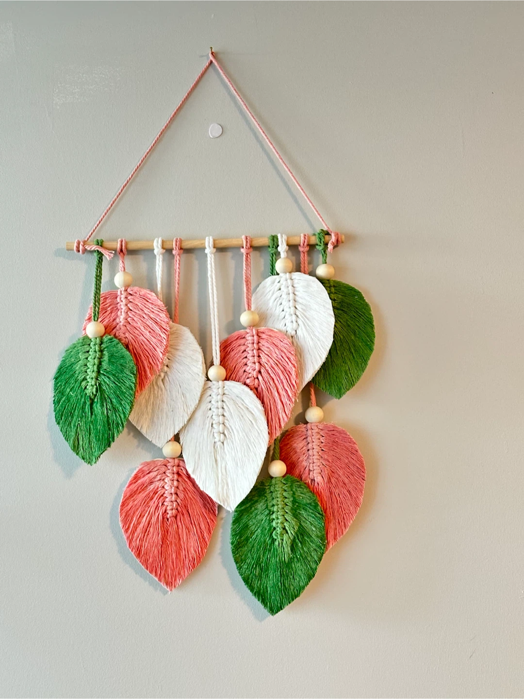 Macrame Leaf Wall Hanging - Coral, Green, White