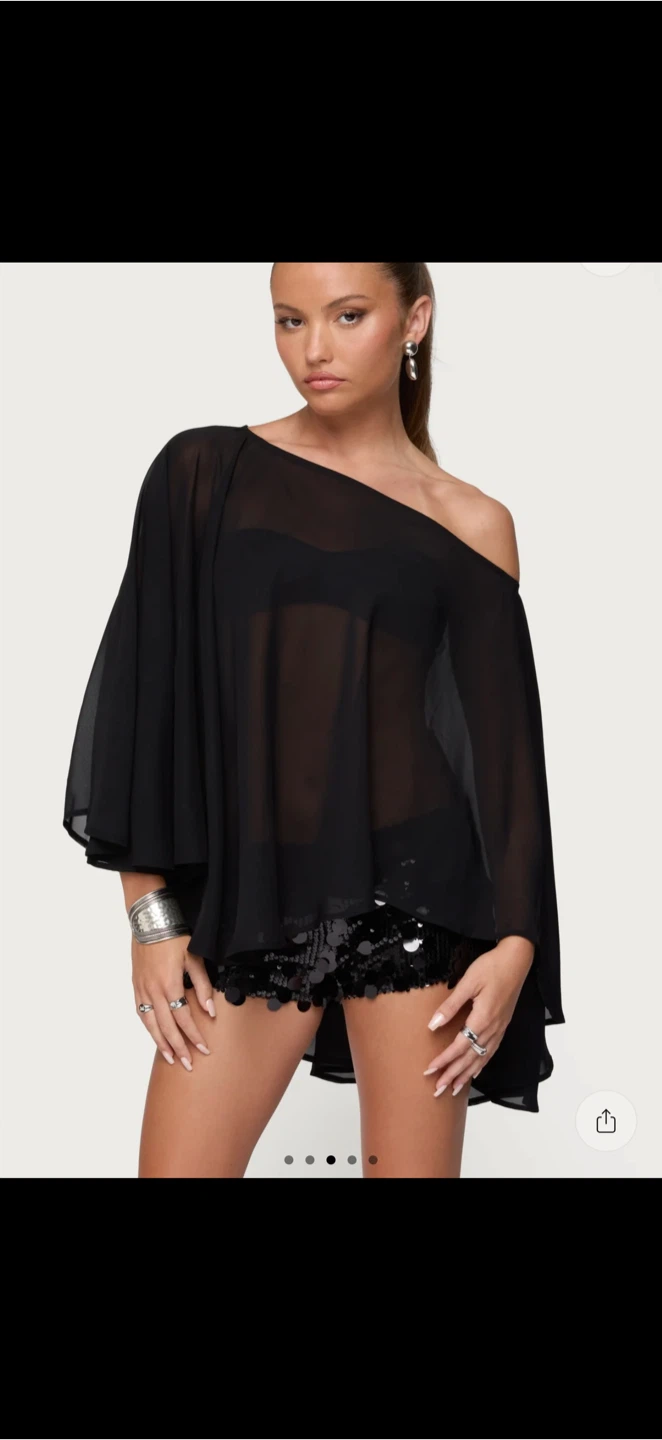 Edikted Black Sheer Chiffon Asymmetric Poncho - photo 3
