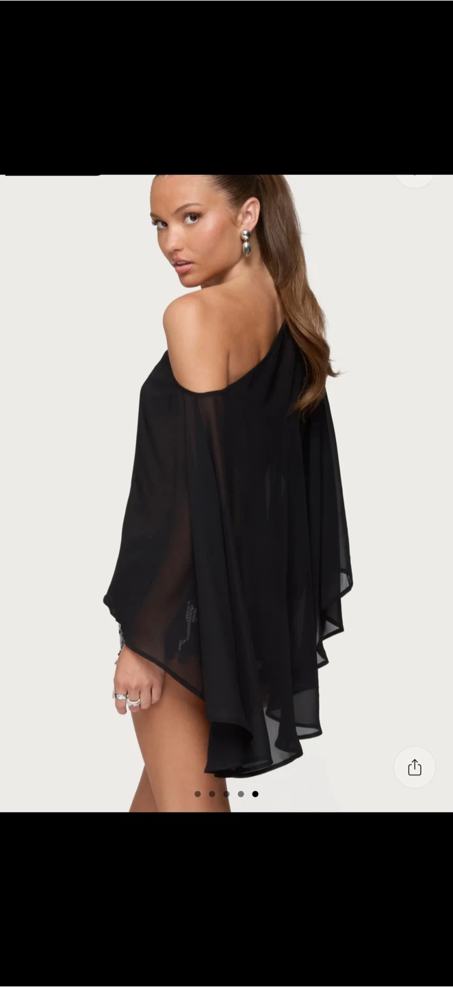 Edikted Black Sheer Chiffon Asymmetric Poncho - photo 5
