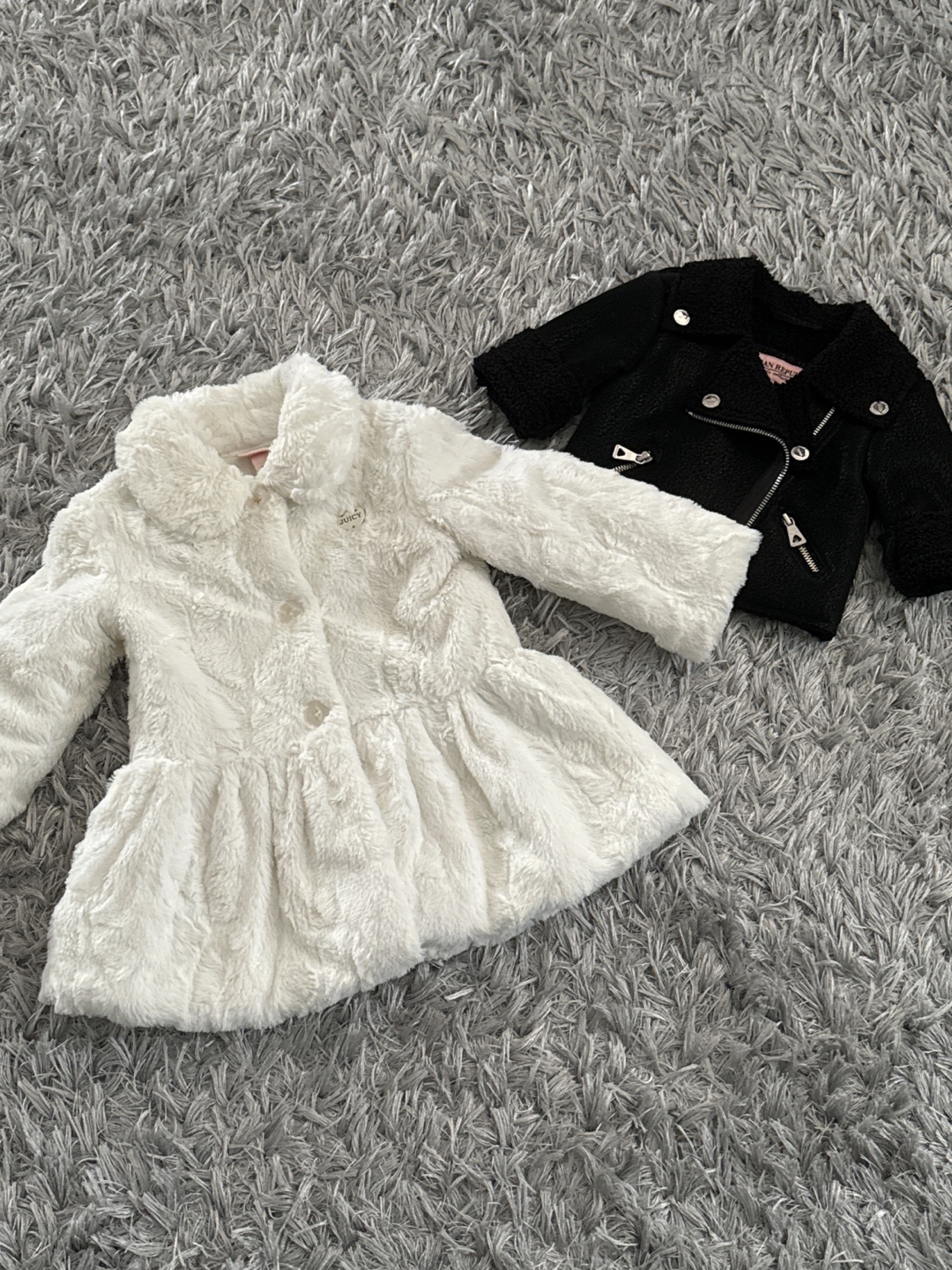 Juicy Couture Faux Fur coat and black leather jacket