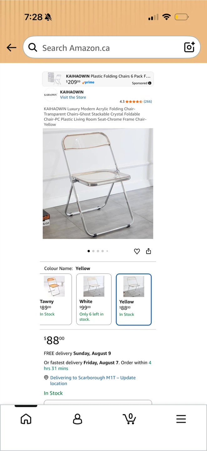 KAIHAOWIN Yellow Acrylic Folding Chair