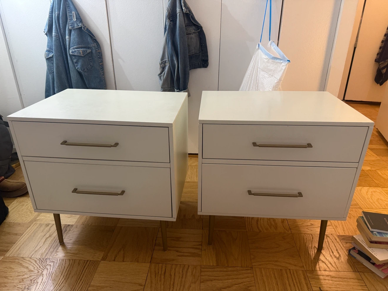 White 2-Drawer Nightstands (Set of 2) – Gold Hardware