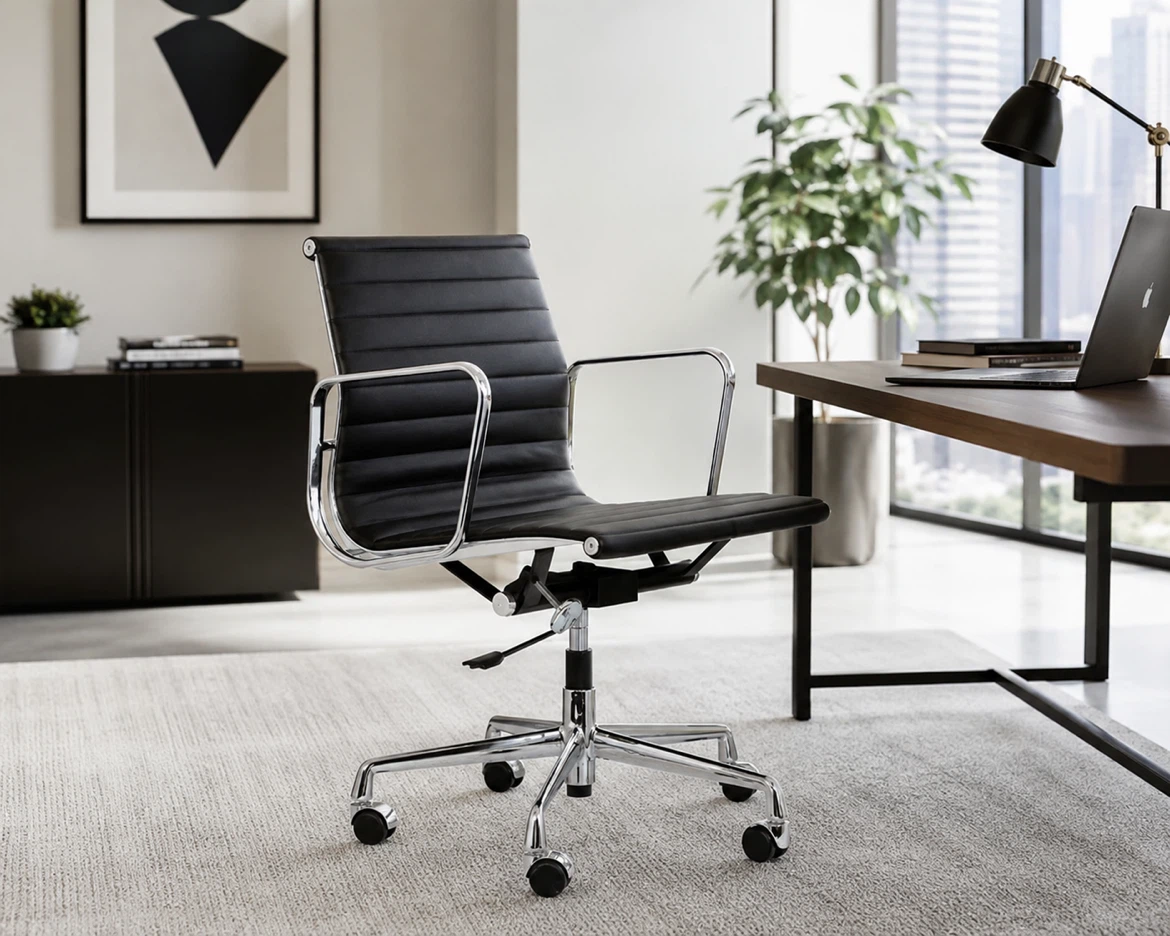 Ligna Low Back Office Chair - Black Leather