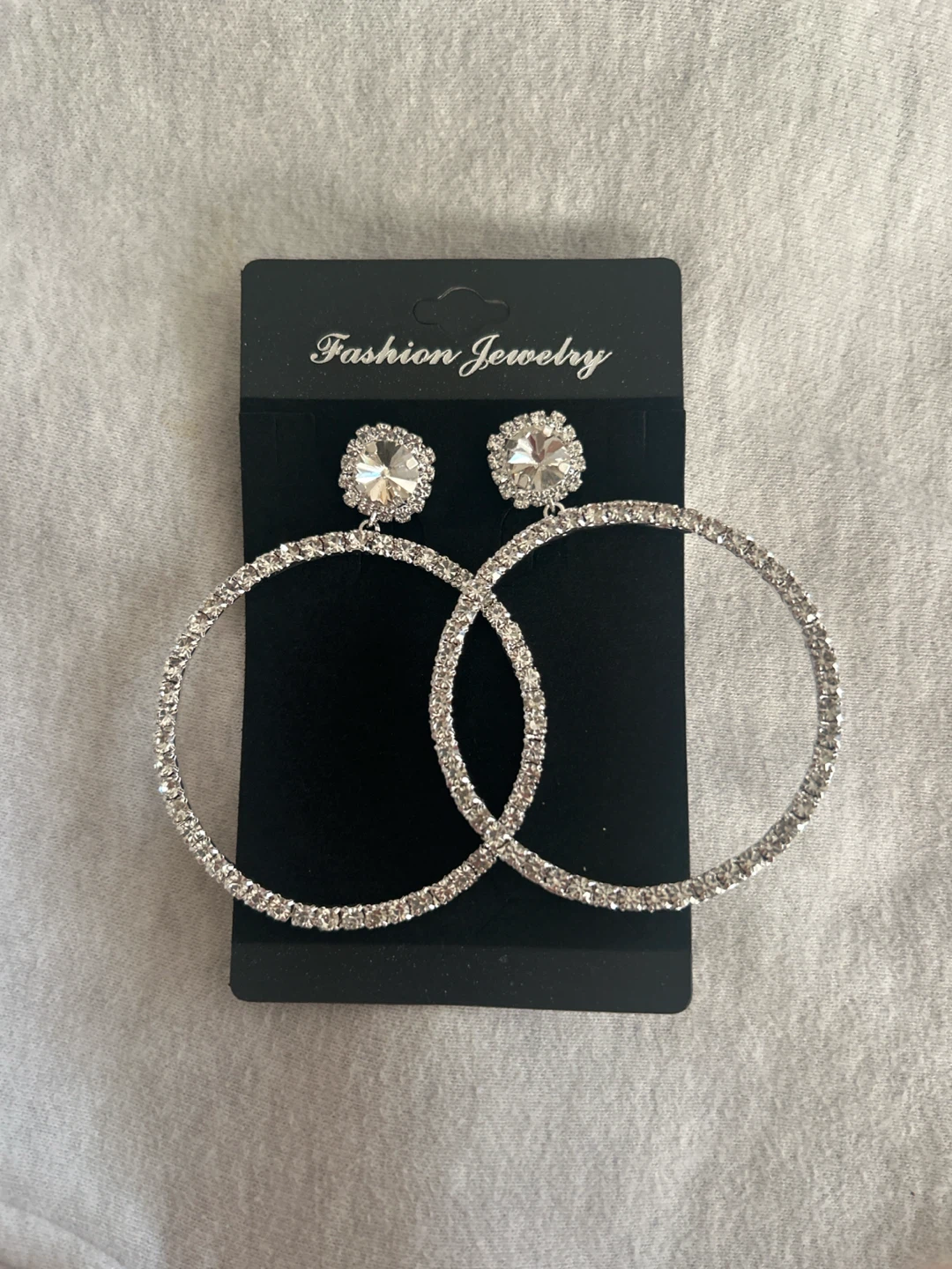 Large Hoop Earrings with Rhinestones