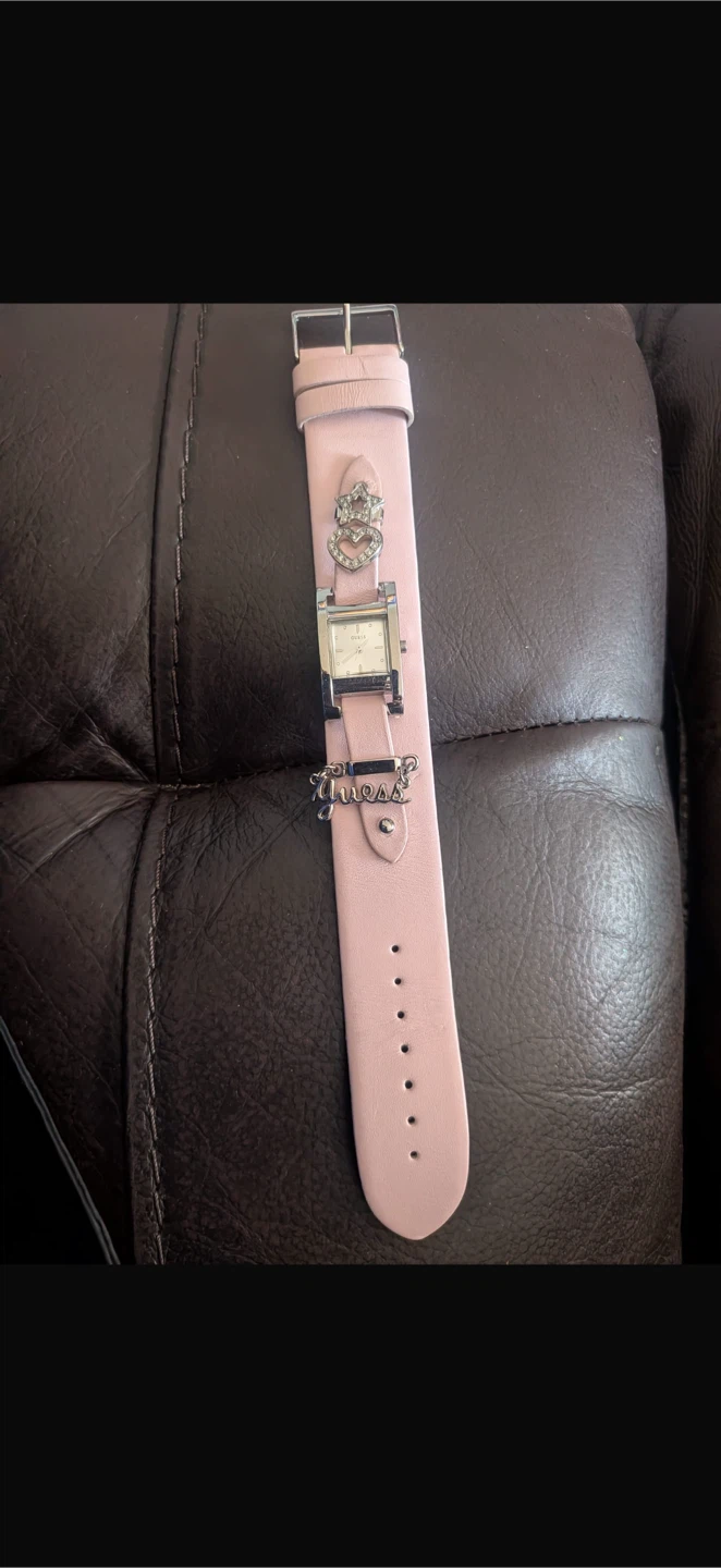 Guess Pink Leather Watch with Charms