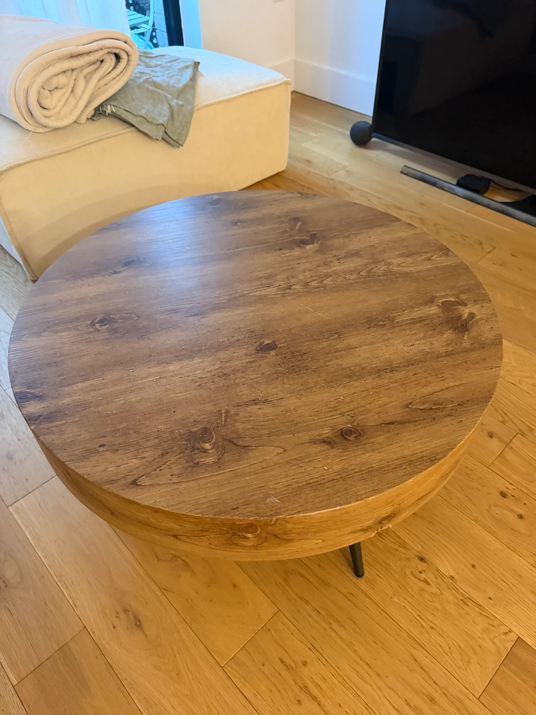 Round Wood Coffee Table with Metal Legs - photo 2