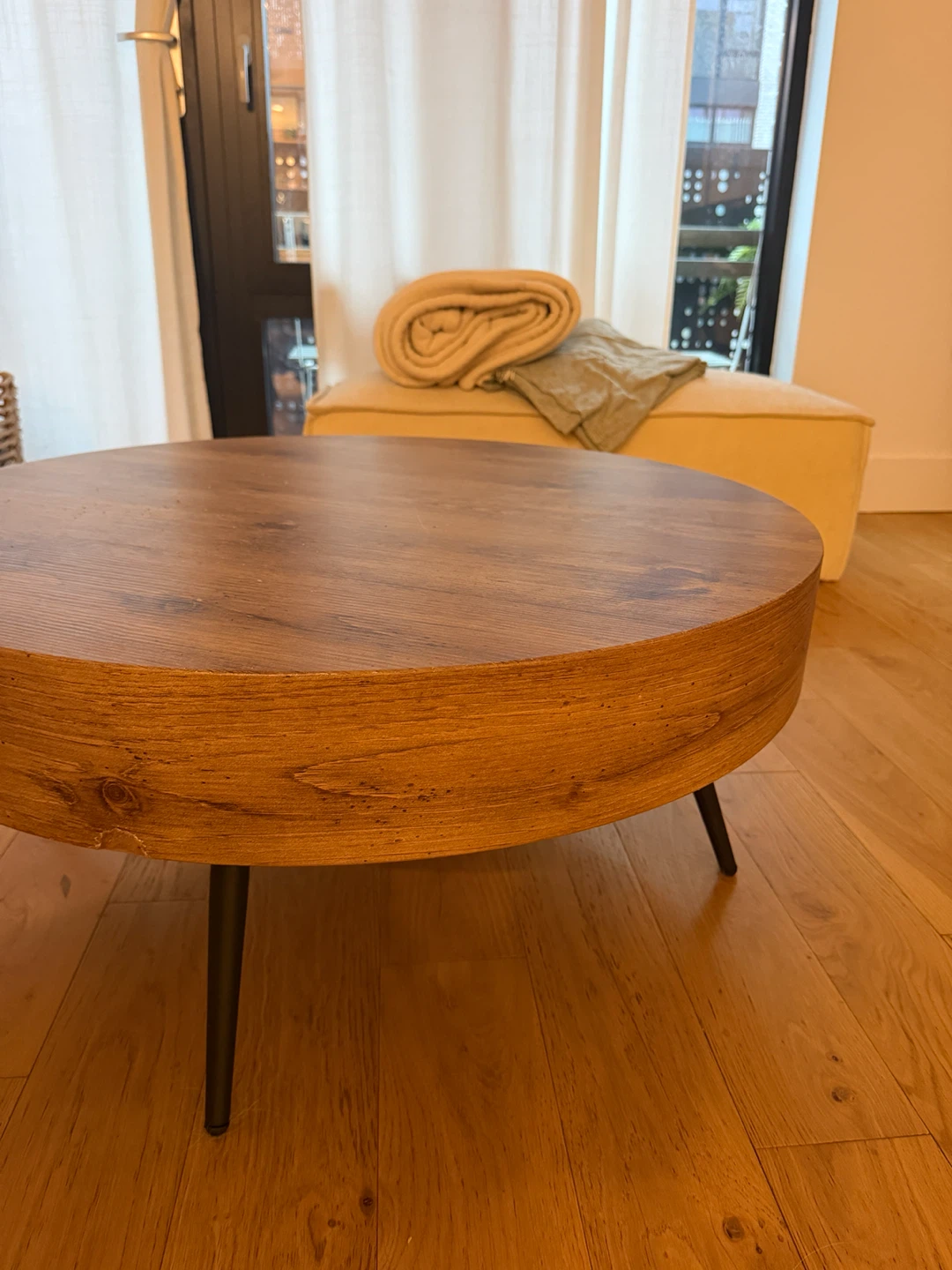 Round Wood Coffee Table with Metal Legs - photo 3