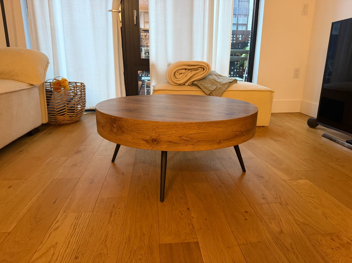 Round Wood Coffee Table with Metal Legs