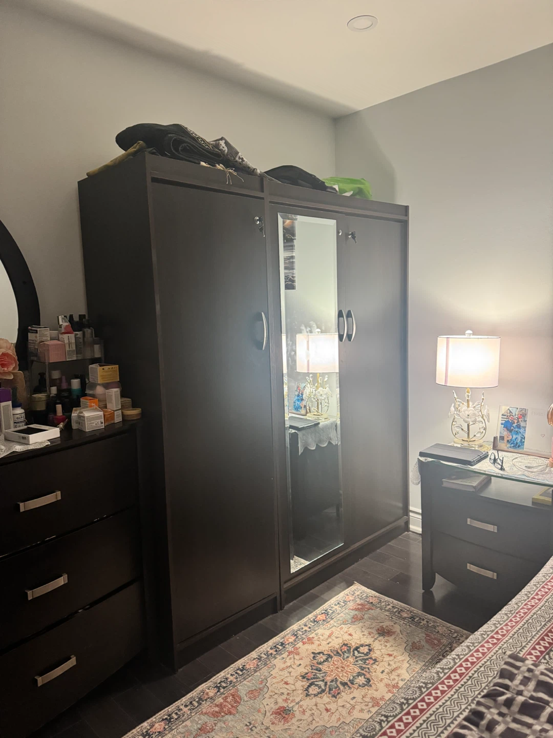 Dark Brown Wardrobe with Mirrored Doors - photo 4