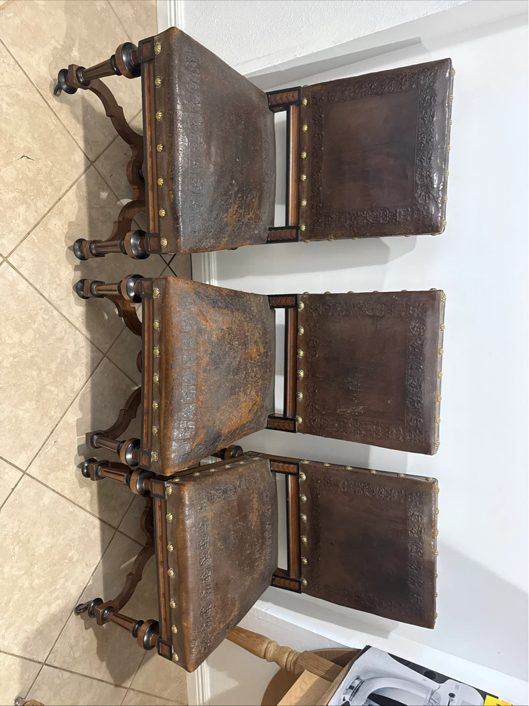 Vintage Leather Dining Chairs (Set of 3)