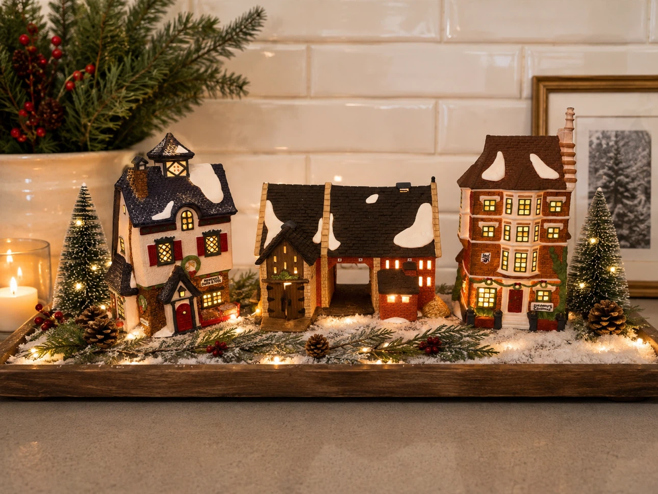 Set of 3 Light-Up Christmas Village Houses