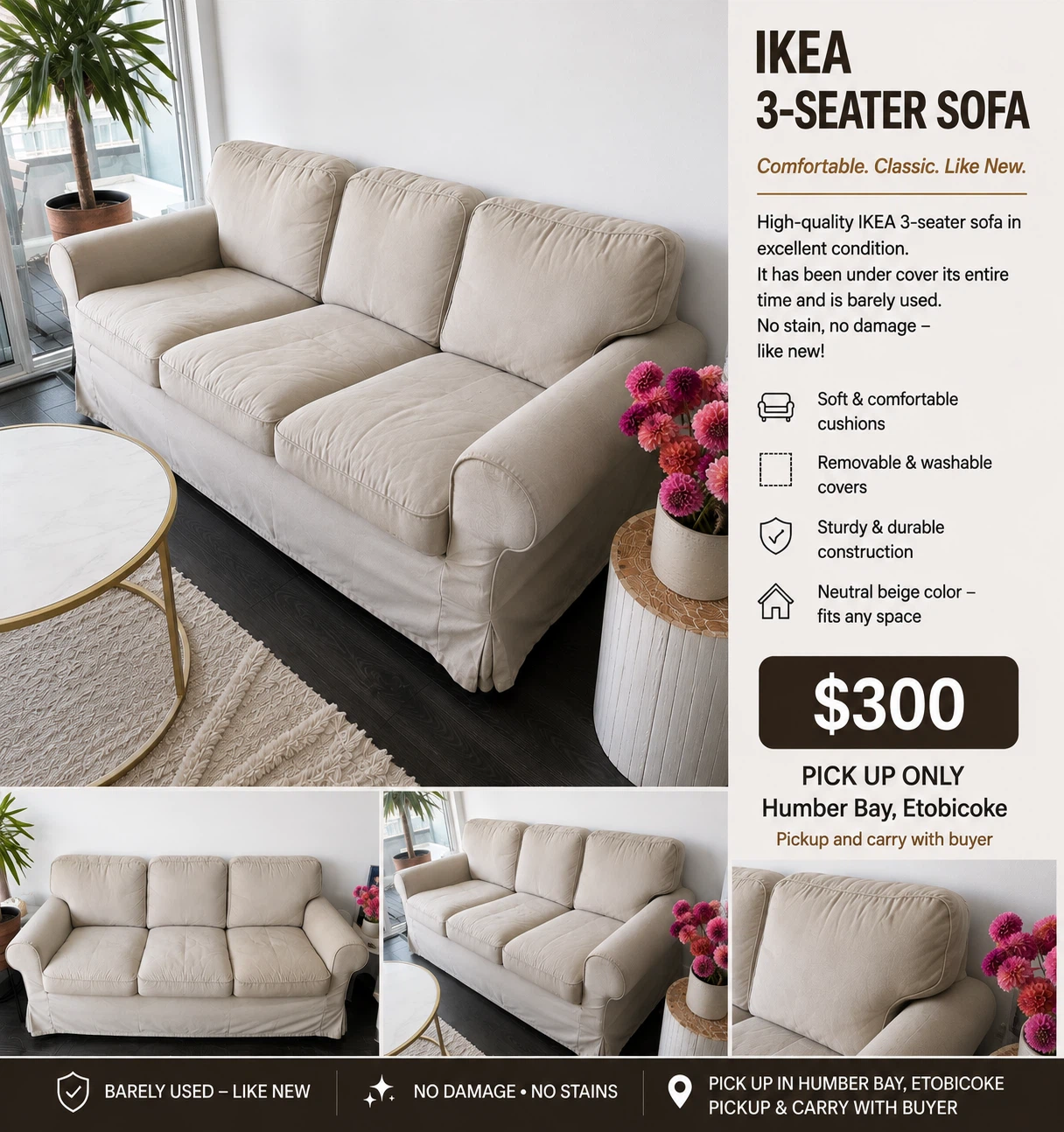 IKEA 3-Seater Sofa - Beige