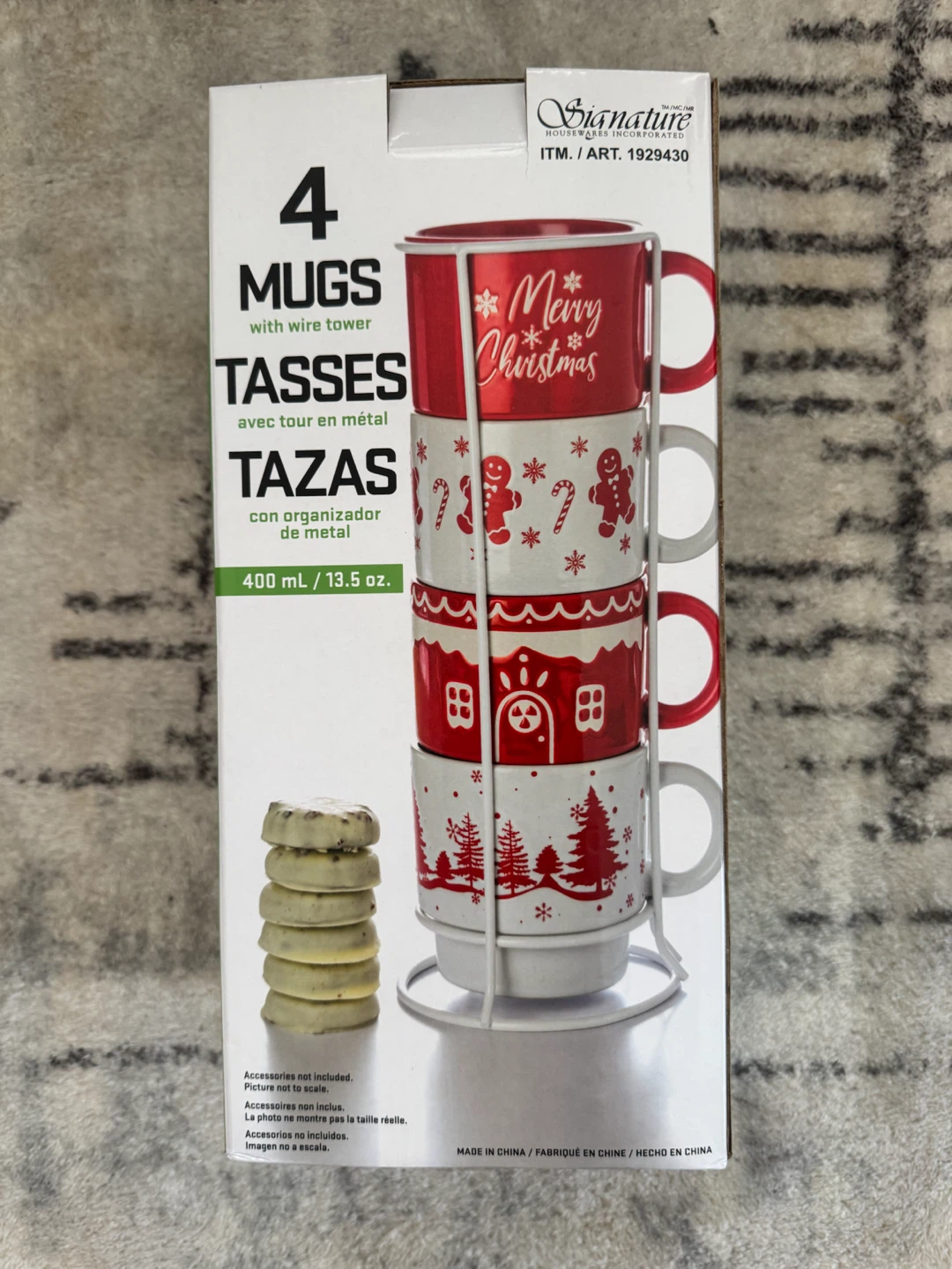 Signature Housewares 4 Christmas Mugs with Wire Tower