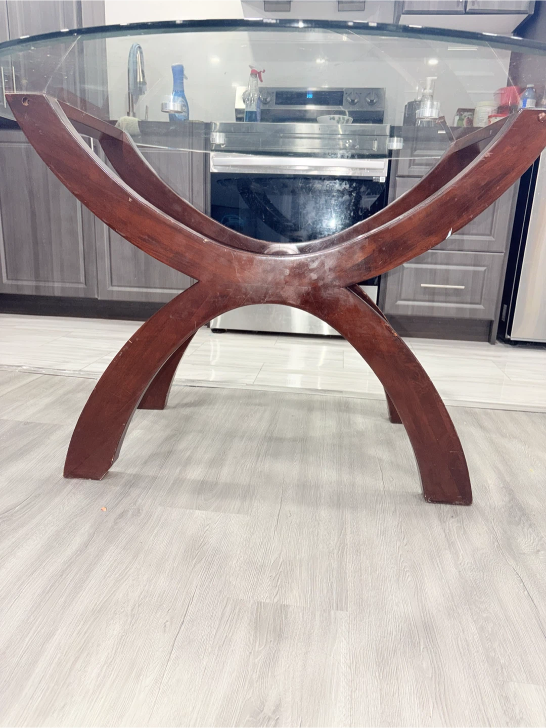 Modern Glass Dining Table – Thick Glass Top – Solid Wood Base - photo 2
