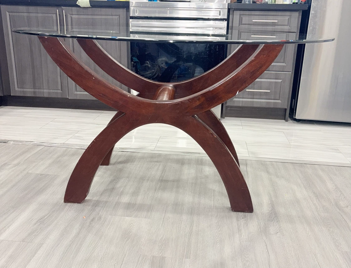 Modern Glass Dining Table – Thick Glass Top – Solid Wood Base - photo 3