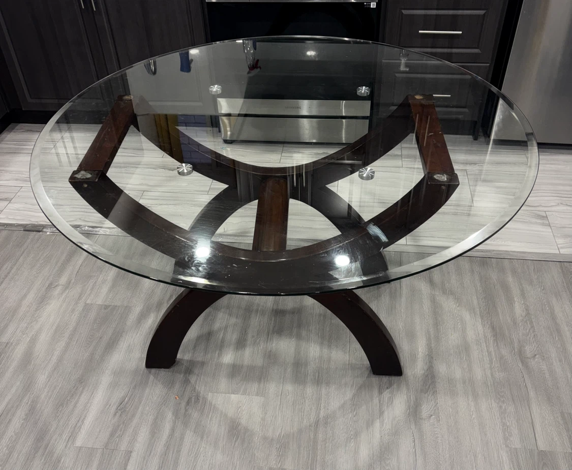 Modern Glass Dining Table – Thick Glass Top – Solid Wood Base - photo 4