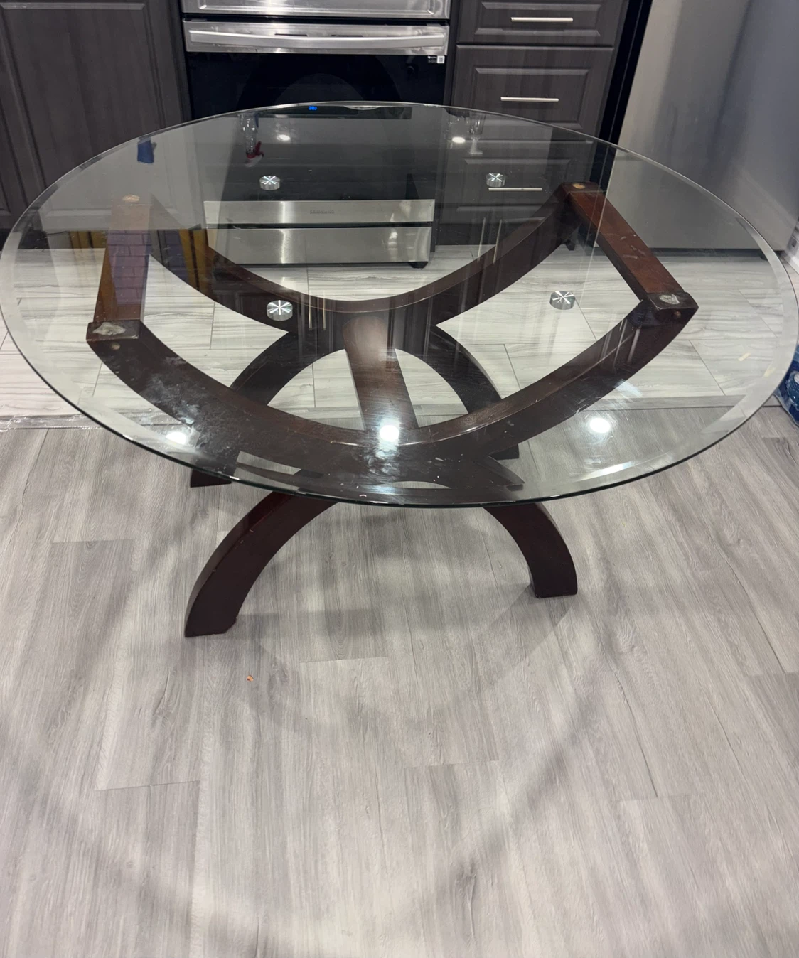 Modern Glass Dining Table – Thick Glass Top – Solid Wood Base - photo 5