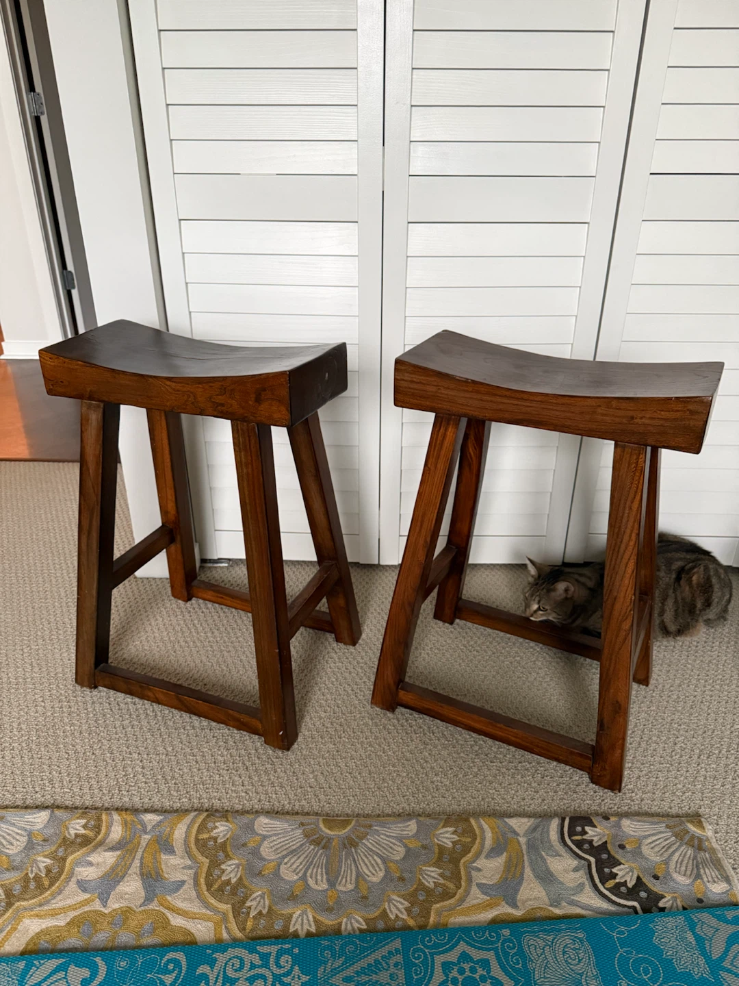 Set of 2 Wooden Saddle Stools