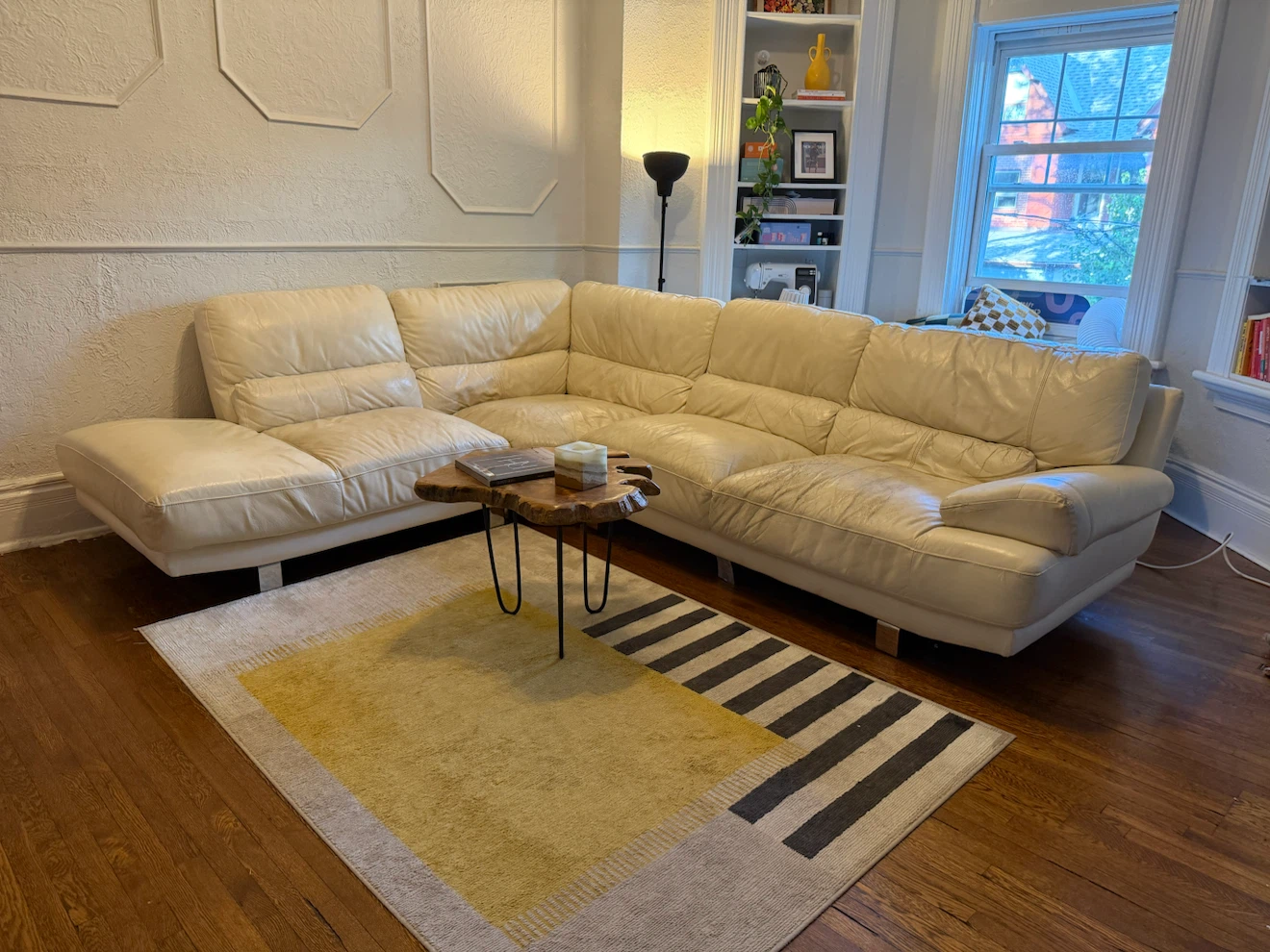 Large Cream Leather Sectional Sofa