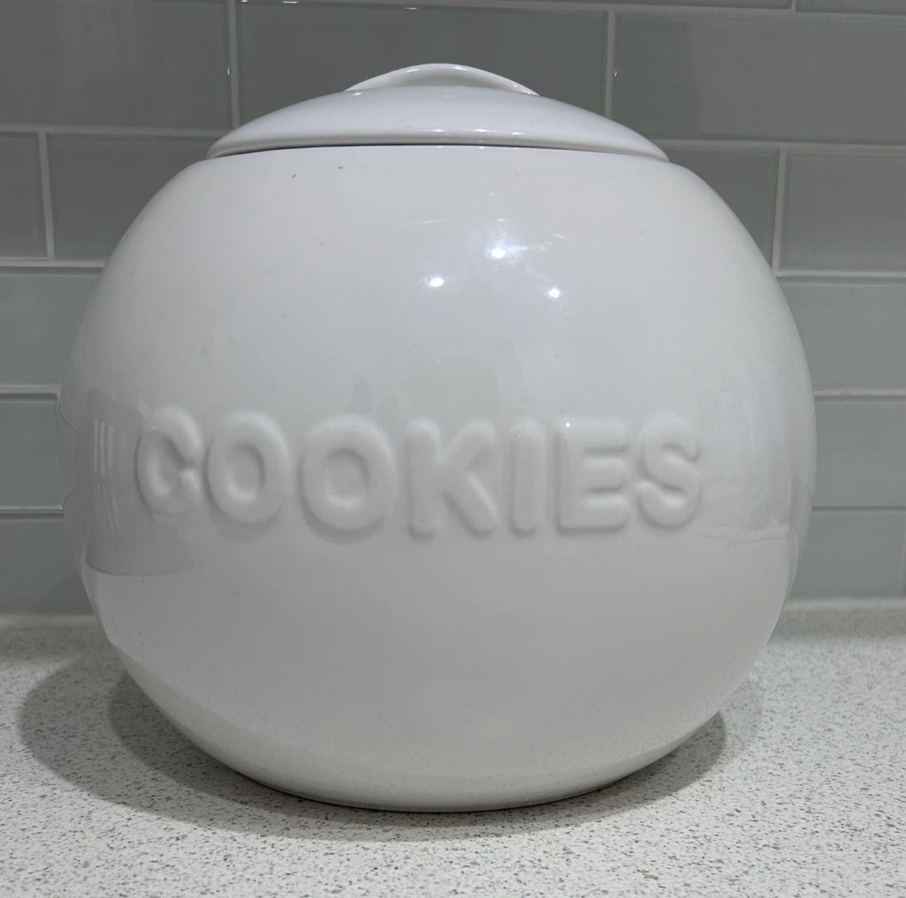 White Ceramic "Cookies" Cookie Jar with Lid