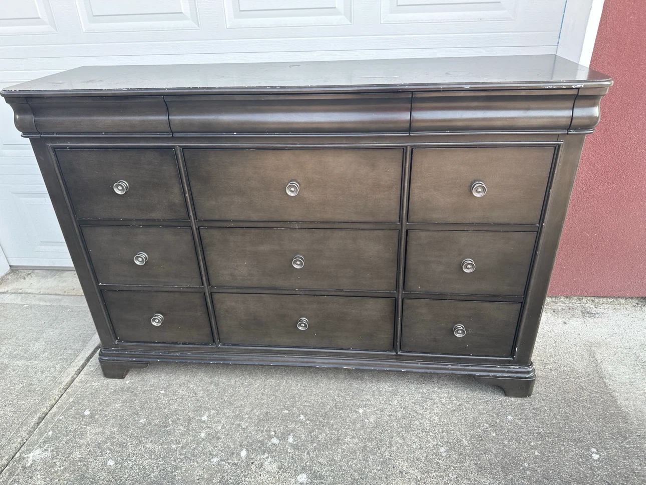 Dark Wood Dresser - 9 Drawers