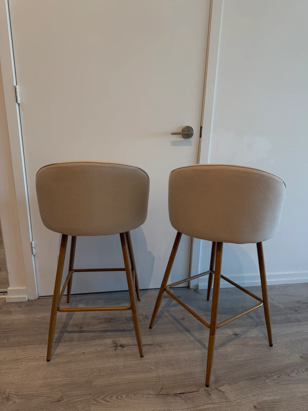 Two Beige Barstools with Fabric Upholstery - photo 2