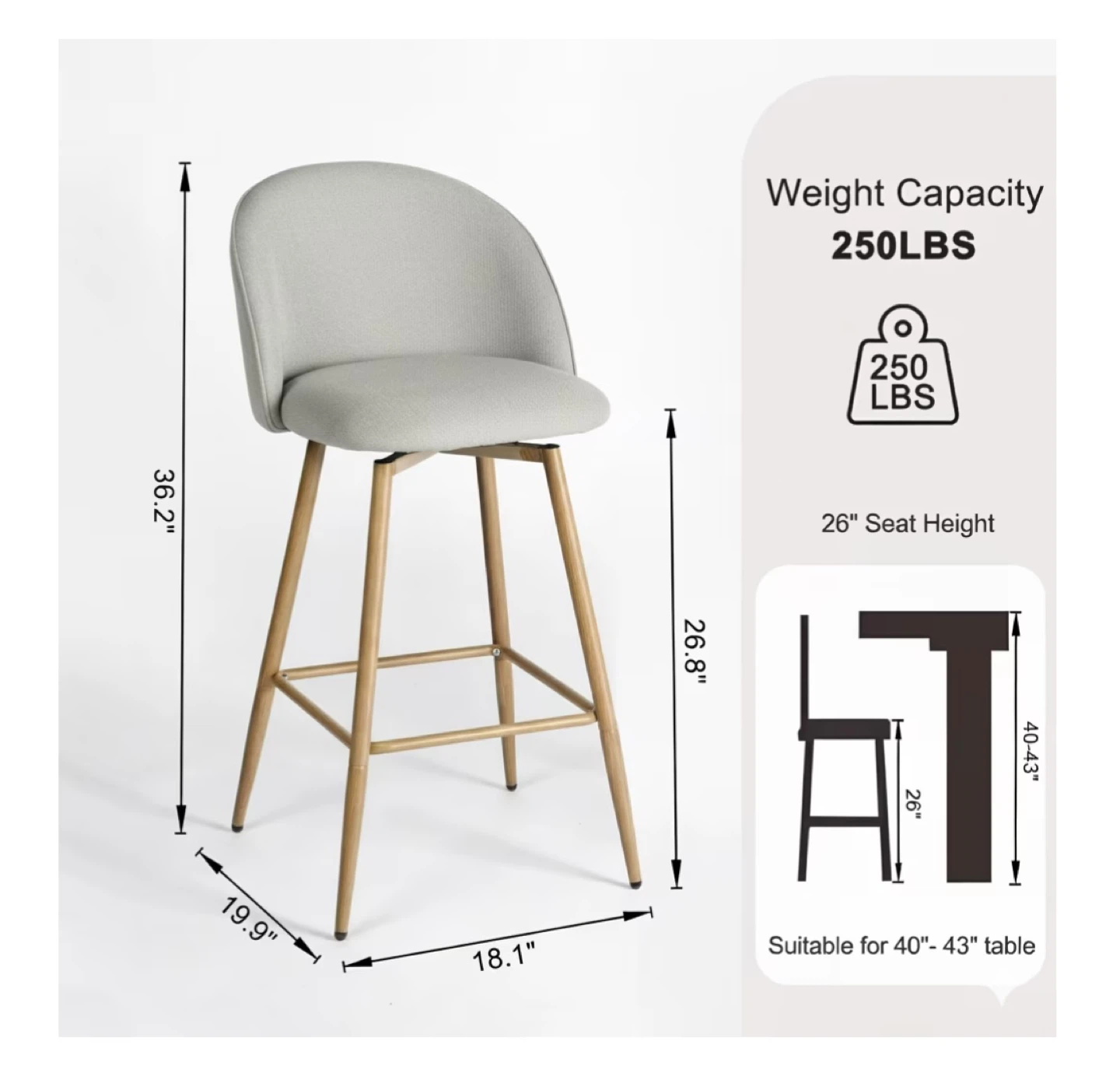 Two Beige Barstools with Fabric Upholstery - photo 4