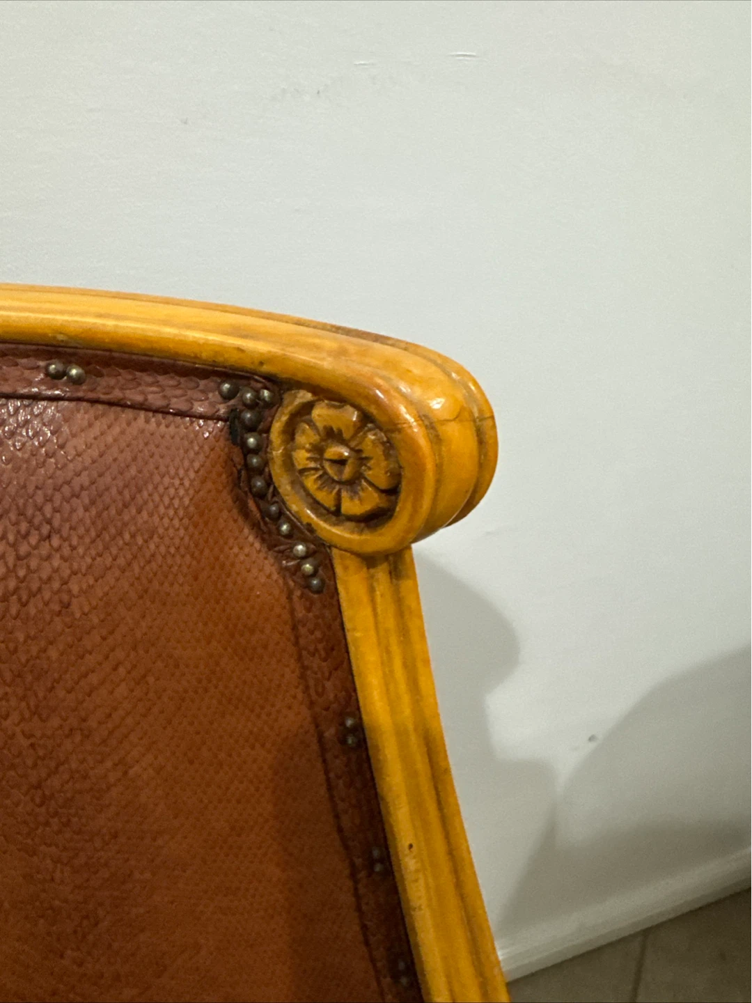 Brown Faux Snake Skin Accent Chair with Carved Wood Frame - photo 3