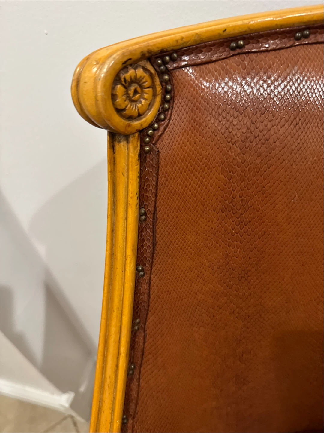Brown Faux Snake Skin Accent Chair with Carved Wood Frame - photo 2