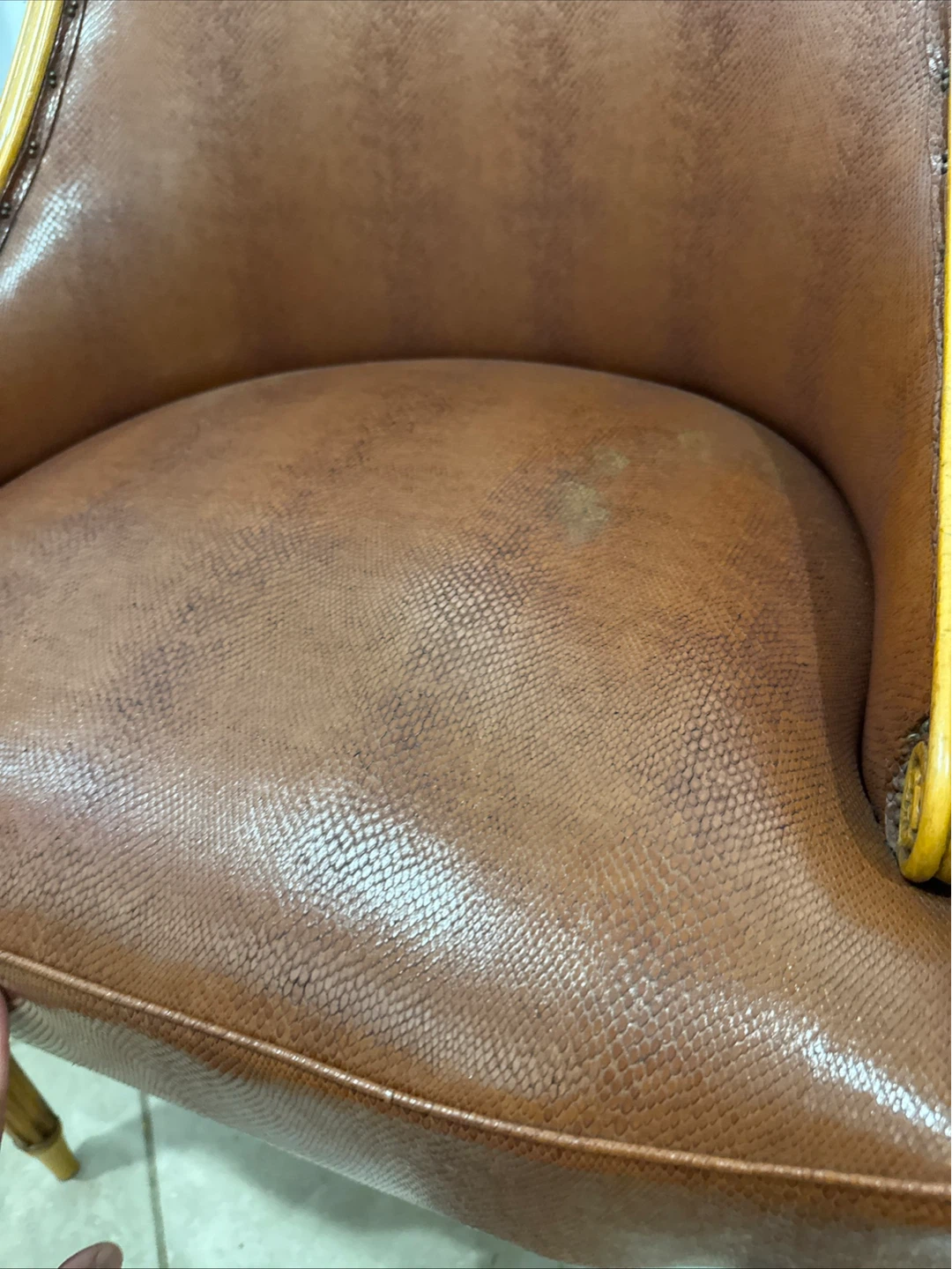Brown Faux Snake Skin Accent Chair with Carved Wood Frame - photo 4