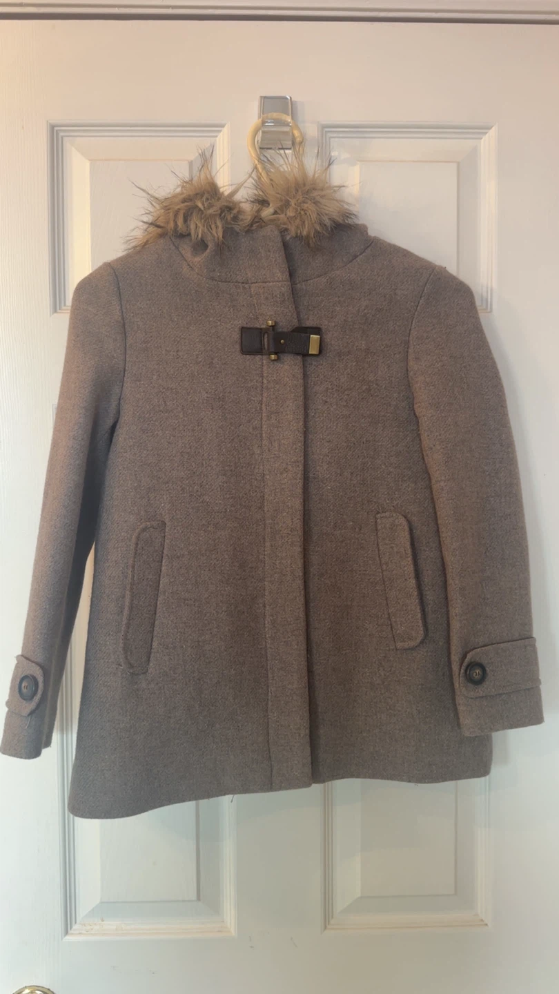 Grey/Brown Zara Girls Coat with Faux Fur Hood