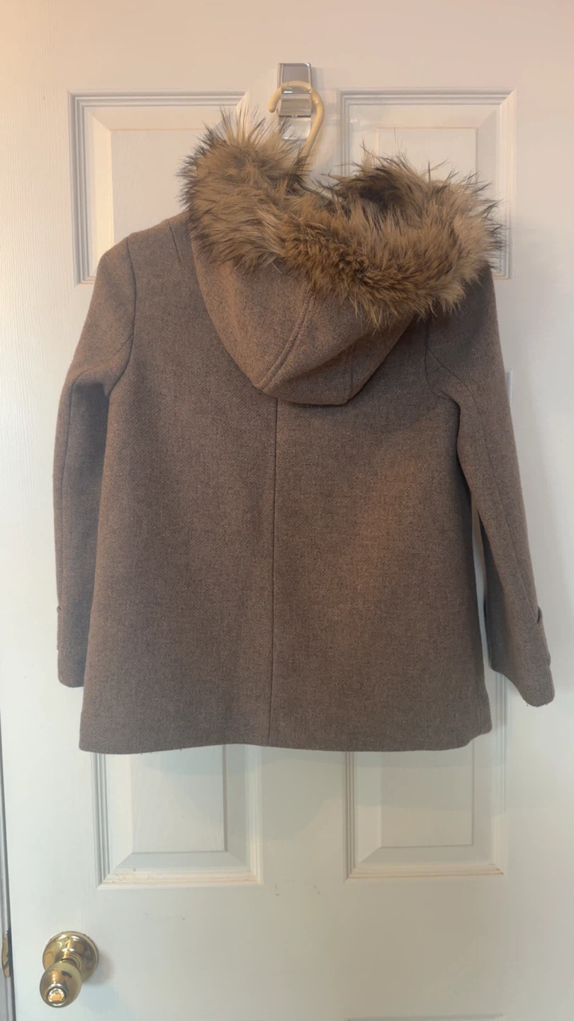 Grey/Brown Zara Girls Coat with Faux Fur Hood - photo 2