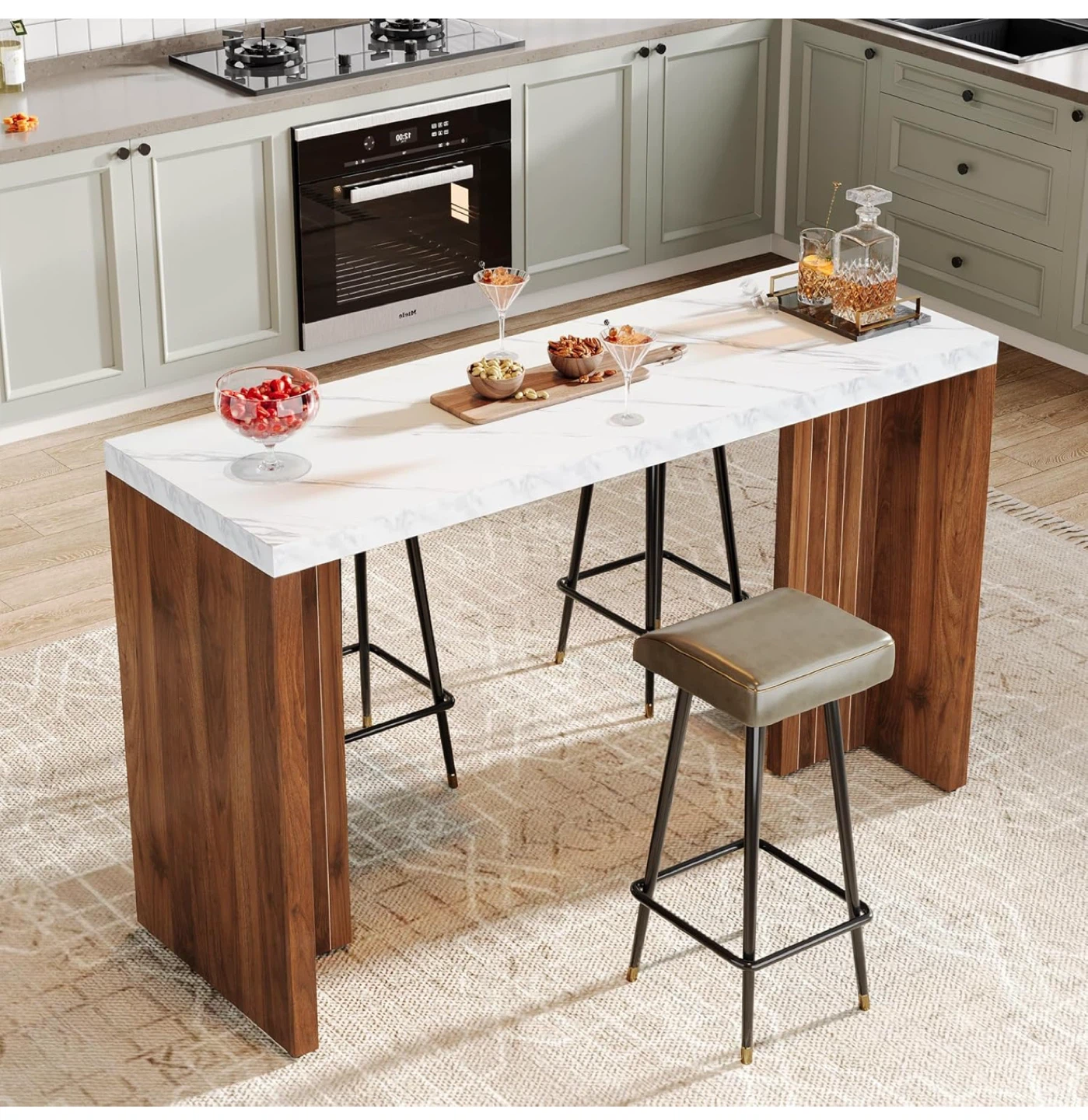 White & Walnut Kitchen Island / Mini Bar Unit - photo 5