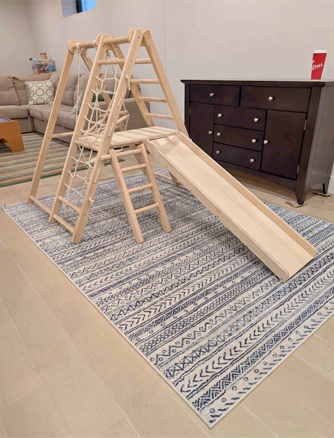Wooden Pikler Triangle Climber with Slide and Rings
