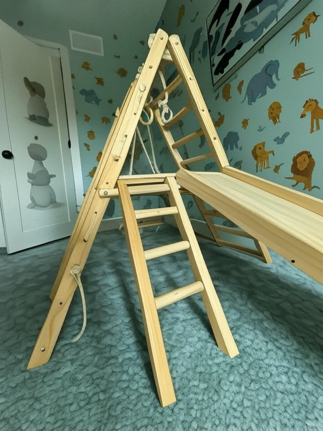 Wooden Pikler Triangle Climber with Slide and Rings - photo 2