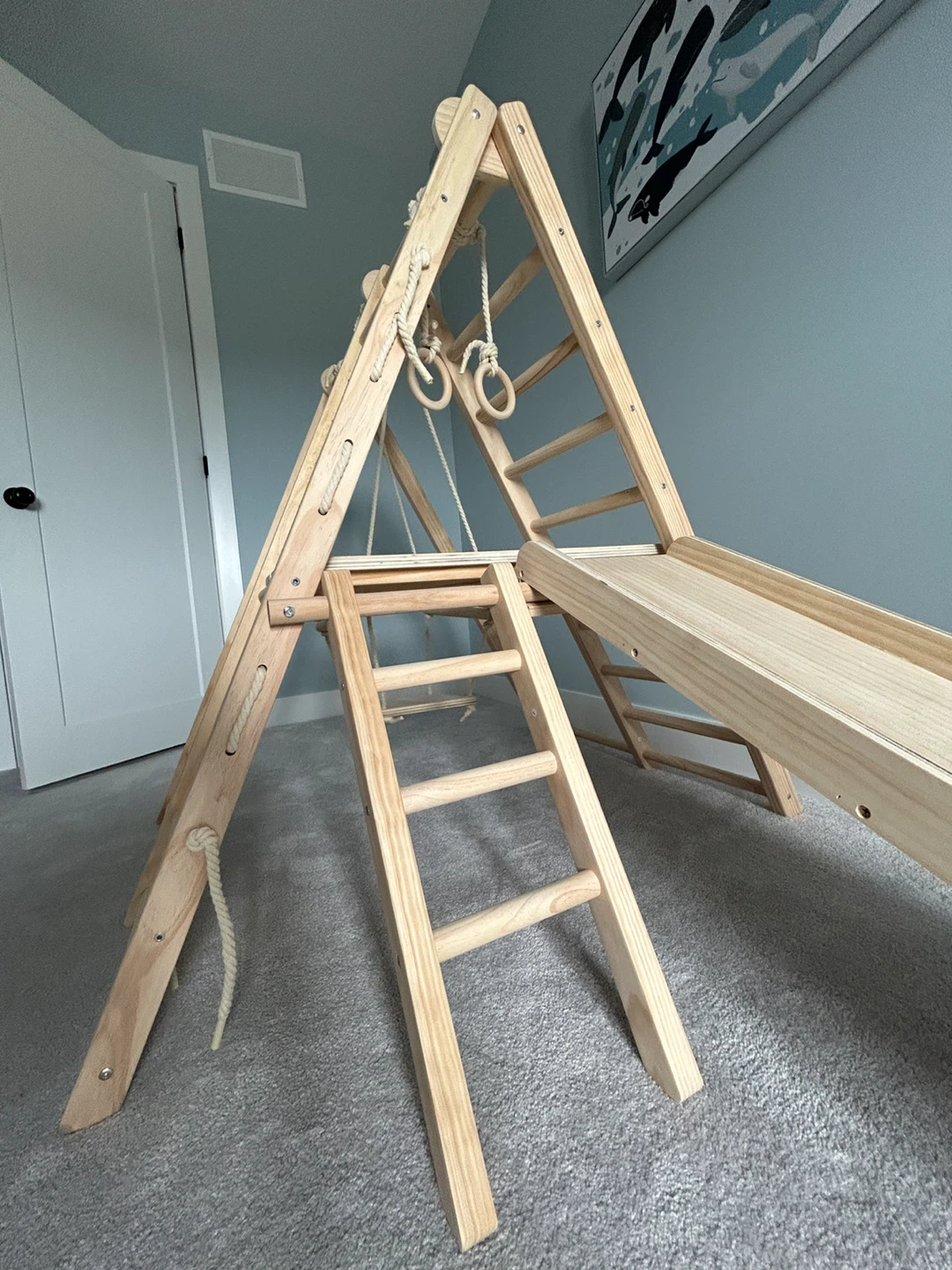 Wooden Pikler Triangle Climber with Slide and Rings - photo 4