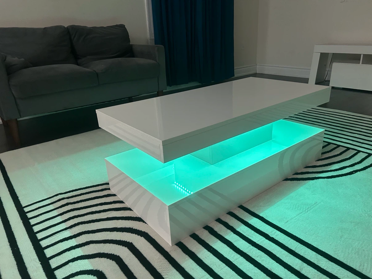 Modern White High Gloss Coffee Table with LED Lights - photo 2