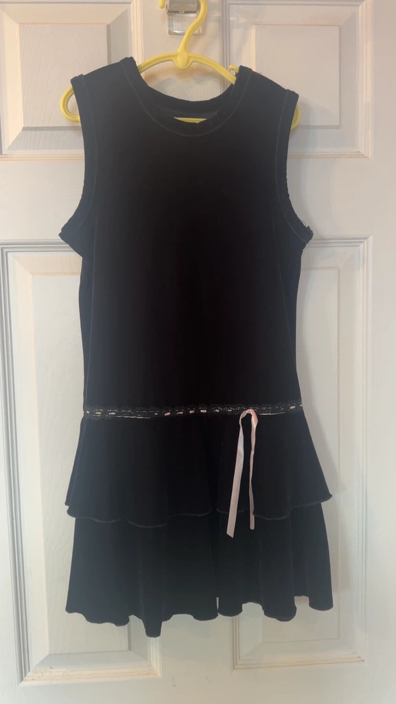 Black George Dress with Ruffle Skirt