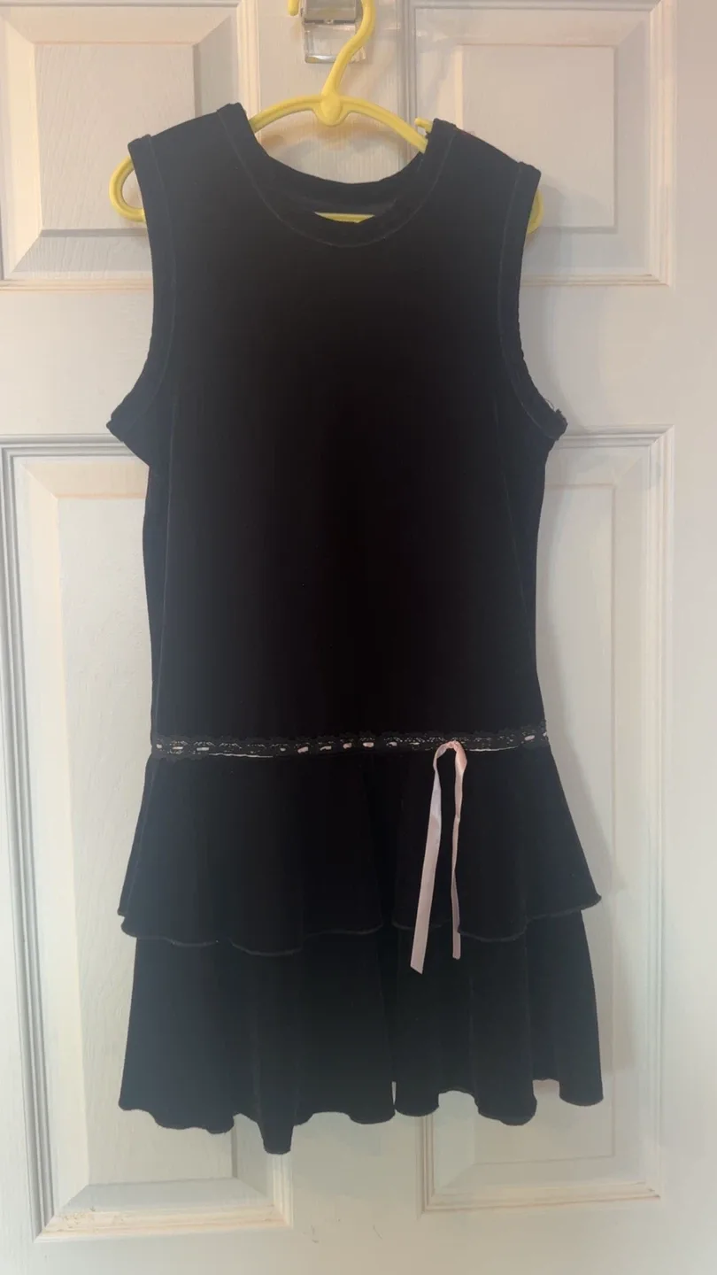 Black George Dress with Ruffle Skirt