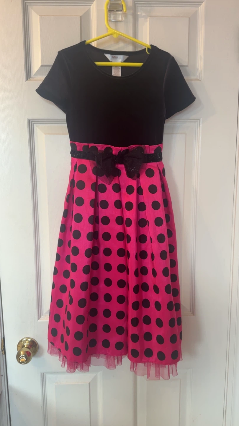 Girls Marc and Maddie Pink Black Polka Dot Dress