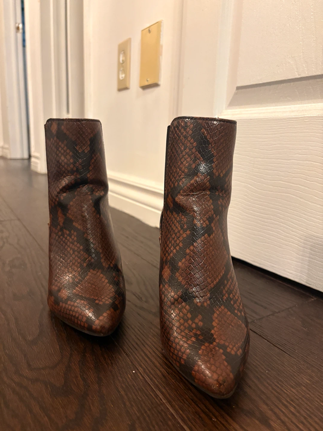 Brown Snake Print Heeled Ankle Boots - photo 2