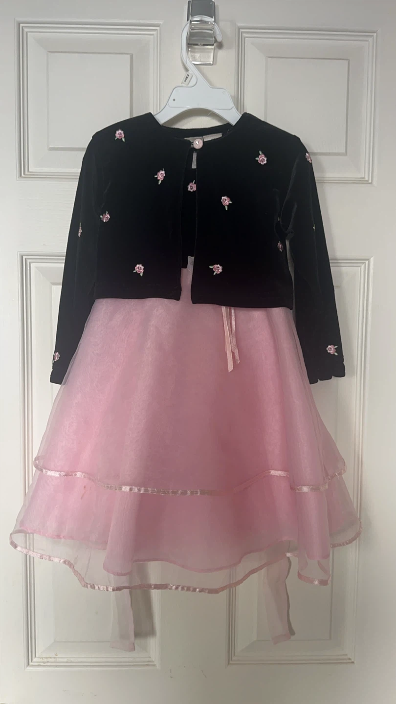 Girls Perfectly Dressed Pink Tulle Dress and Black Jacket Set