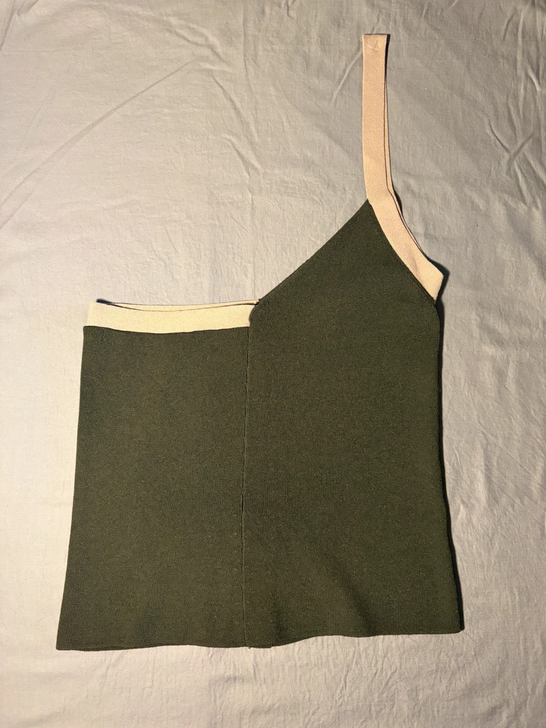 One Shoulder Strap Tank Top Black w Beige Accents