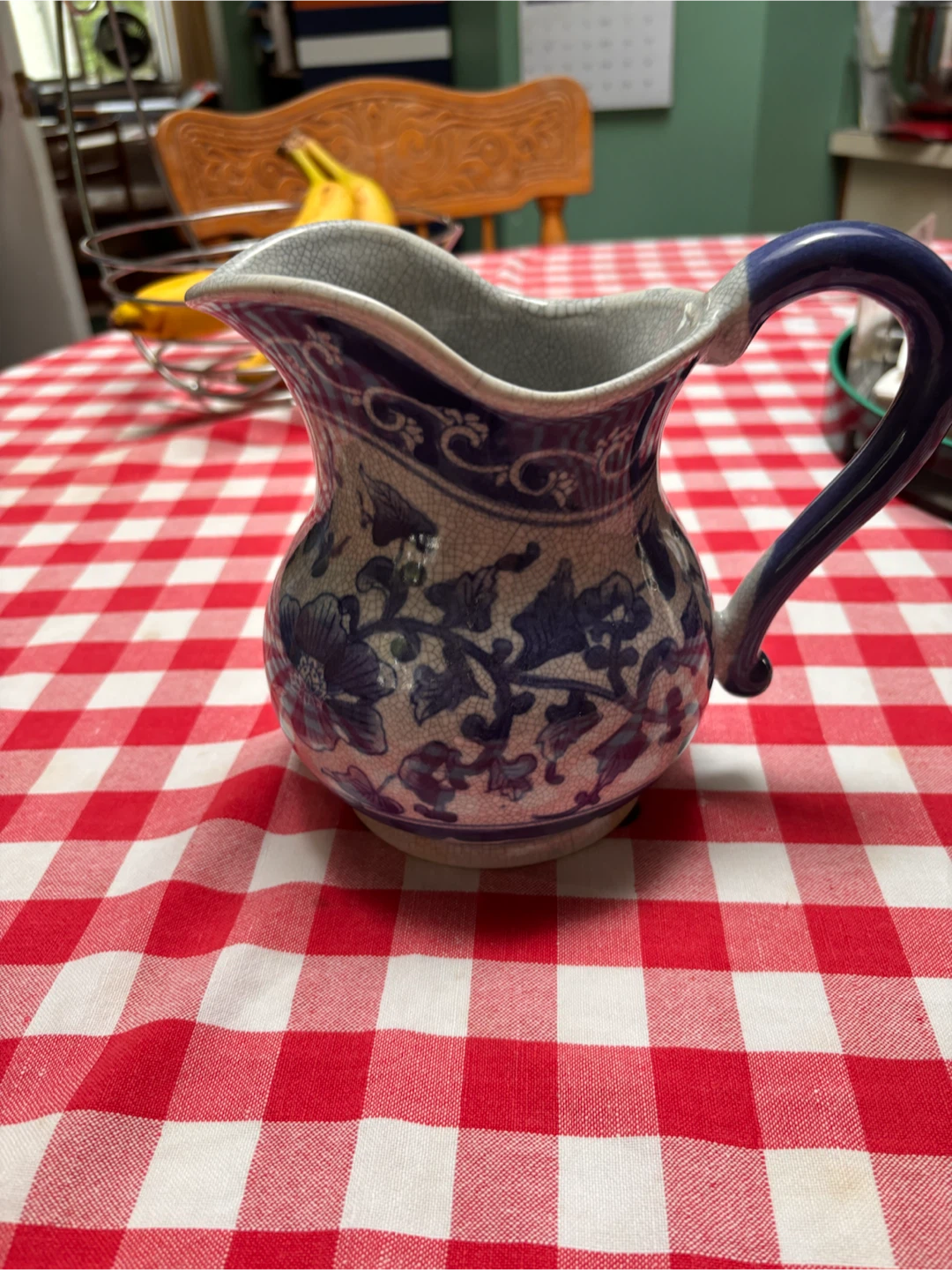 Blue and White Floral Pitcher
