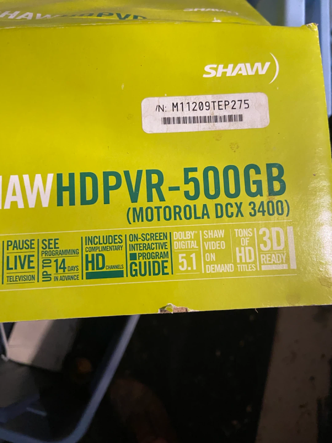 Shaw HD PVR 500GB (Motorola DCX 3400)